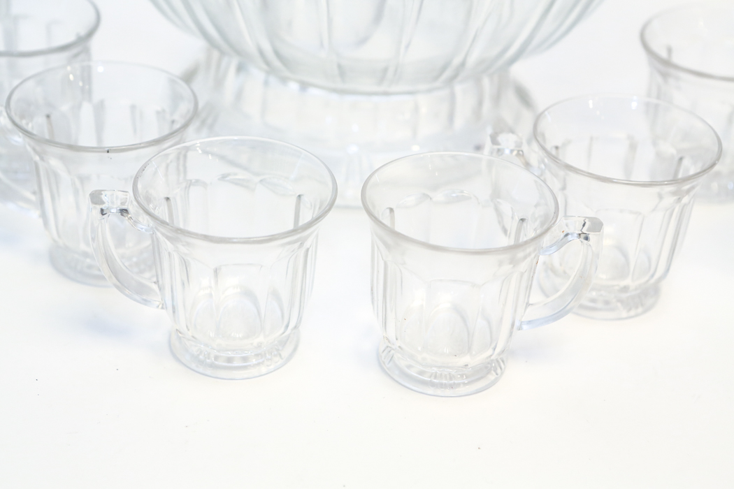 Vintage Glass Punch Bowl and Cups