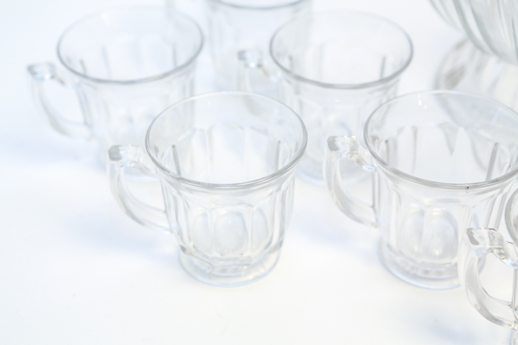Vintage Glass Punch Bowl and Cups
