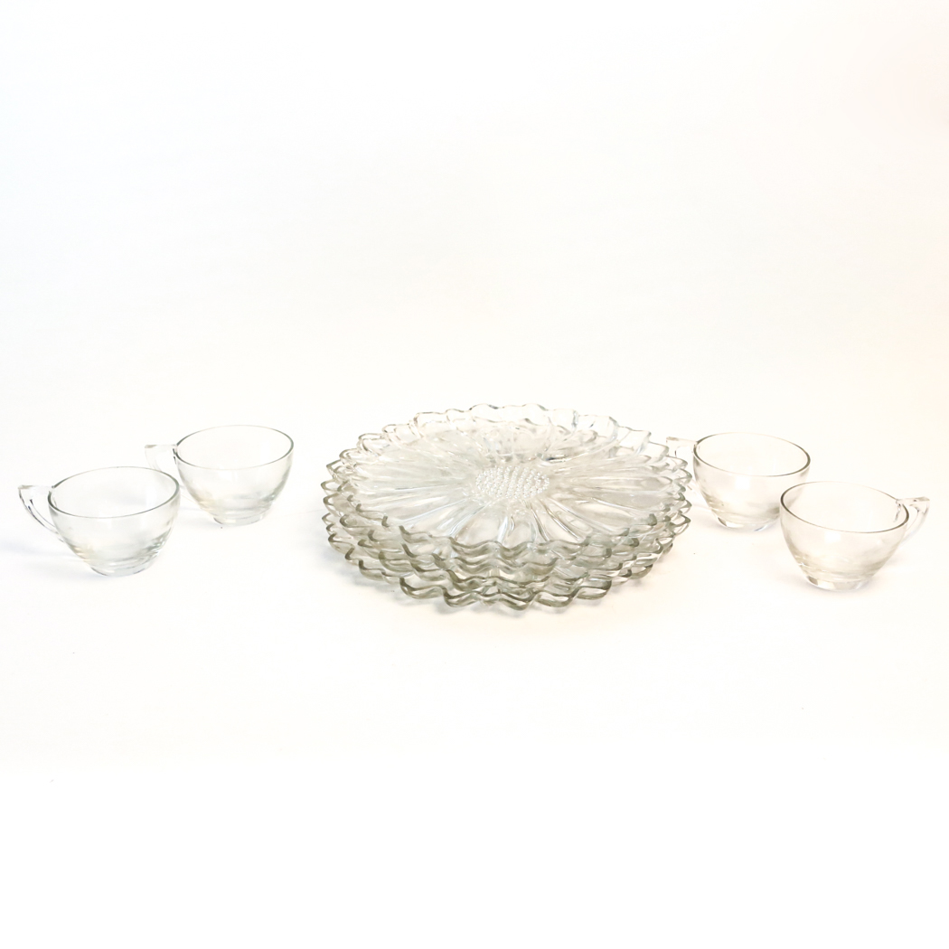 Set of Vintage Glass Flower Plates and Cups