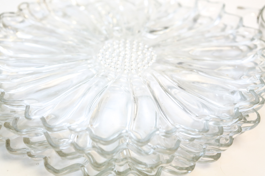 Set of Vintage Glass Flower Plates and Cups