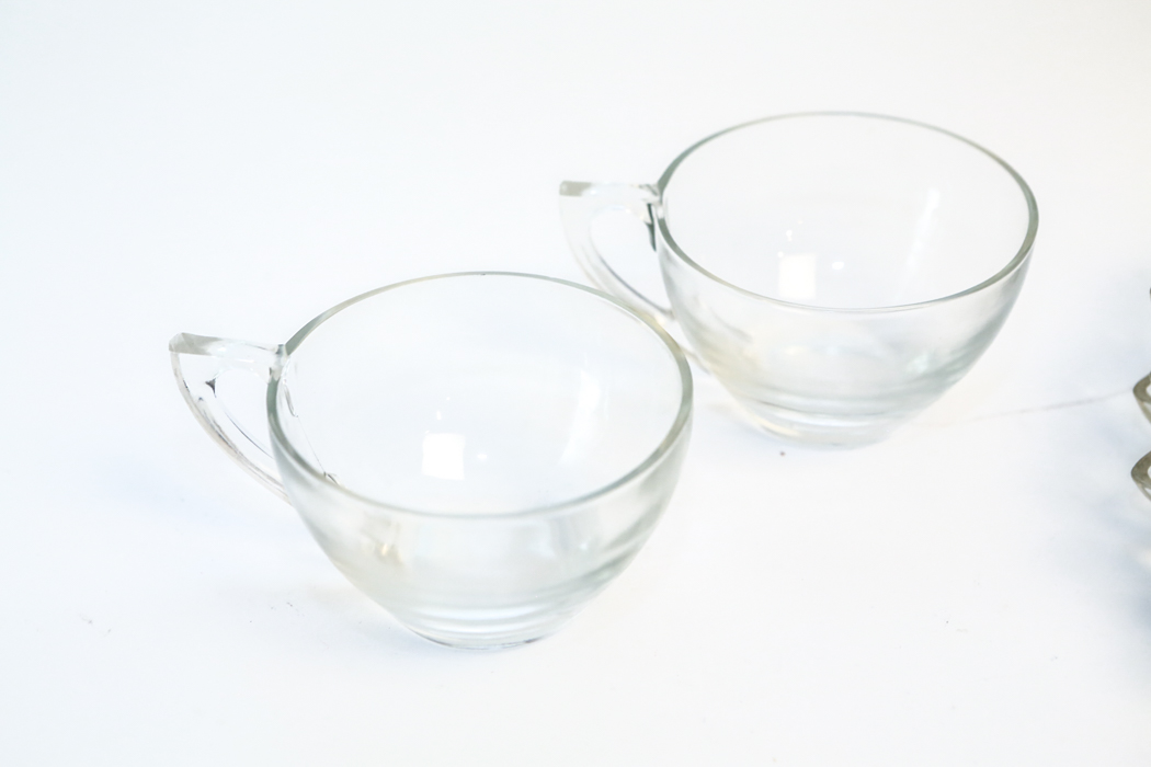 Set of Vintage Glass Flower Plates and Cups