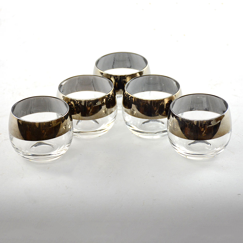 Five Mid-Century Dorothy Thorpe Style Silver Rimmed Glasses
