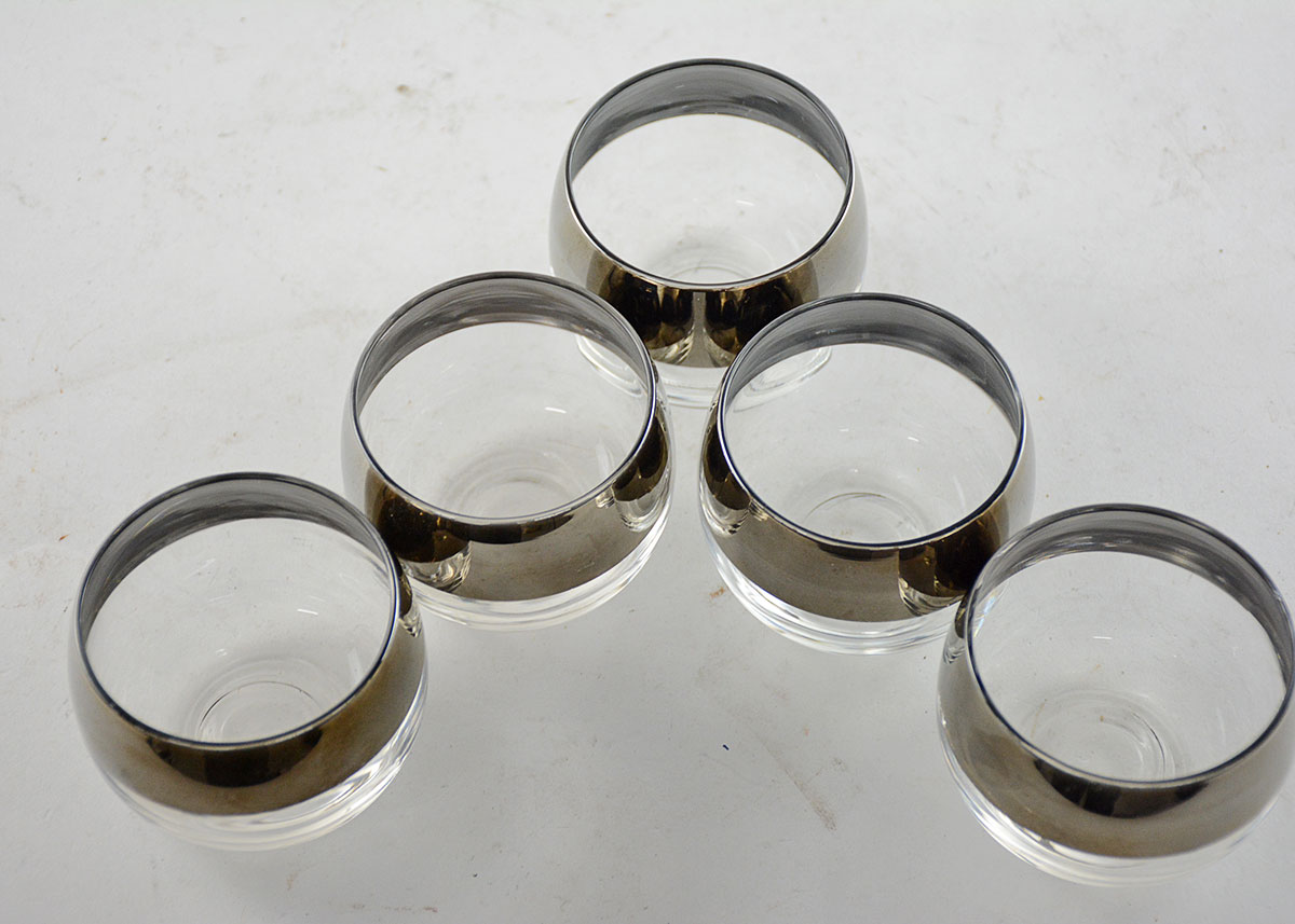 Five Mid-Century Dorothy Thorpe Style Silver Rimmed Glasses