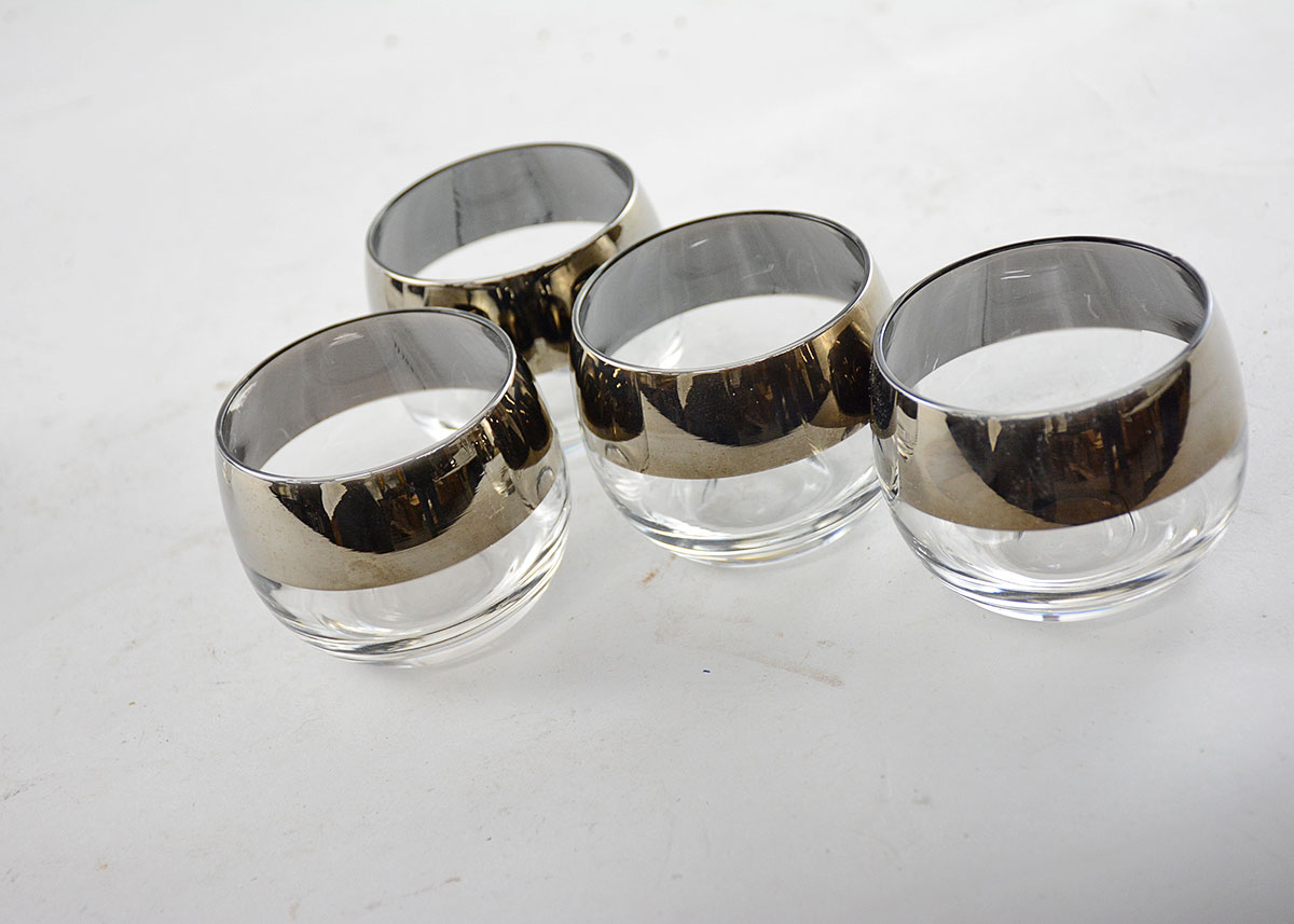 Five Mid-Century Dorothy Thorpe Style Silver Rimmed Glasses