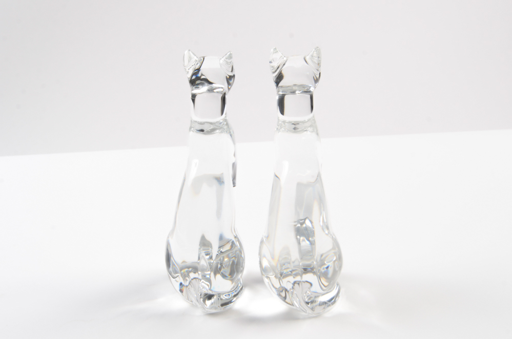 Pair of Baccarat Crystal Cat Figurines
