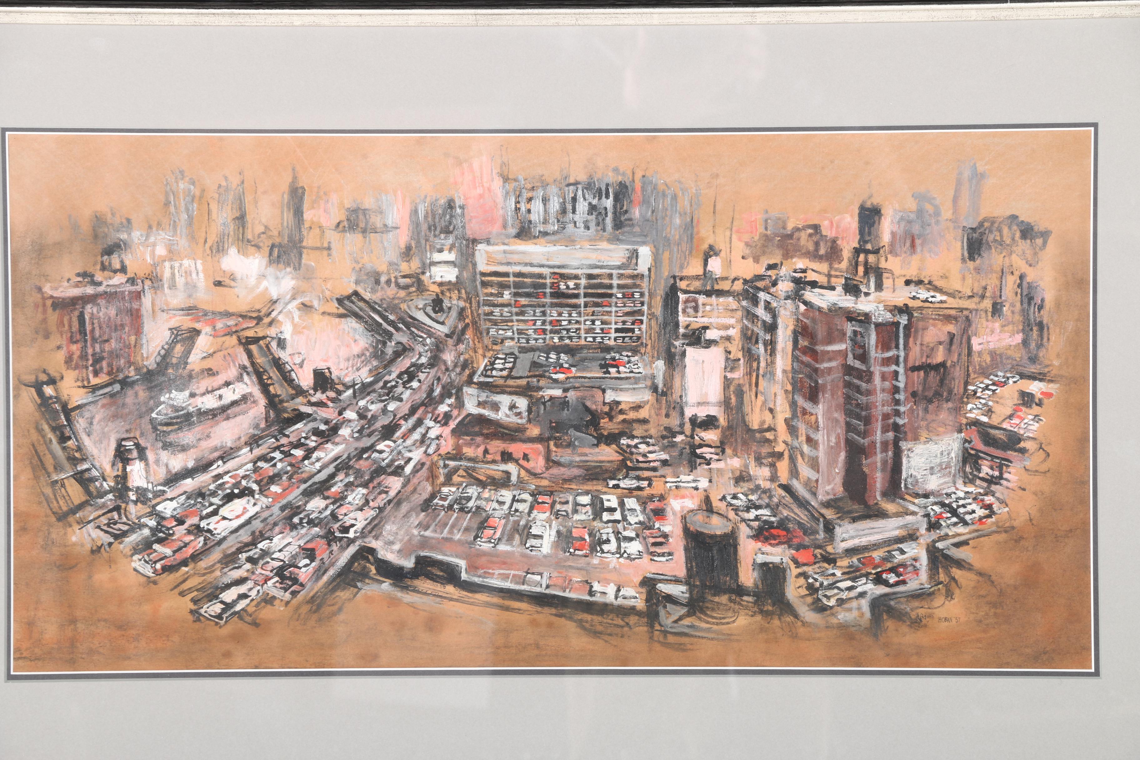 Frank J. Hoban 1957 Gouache on Paper "The City, Chicago"