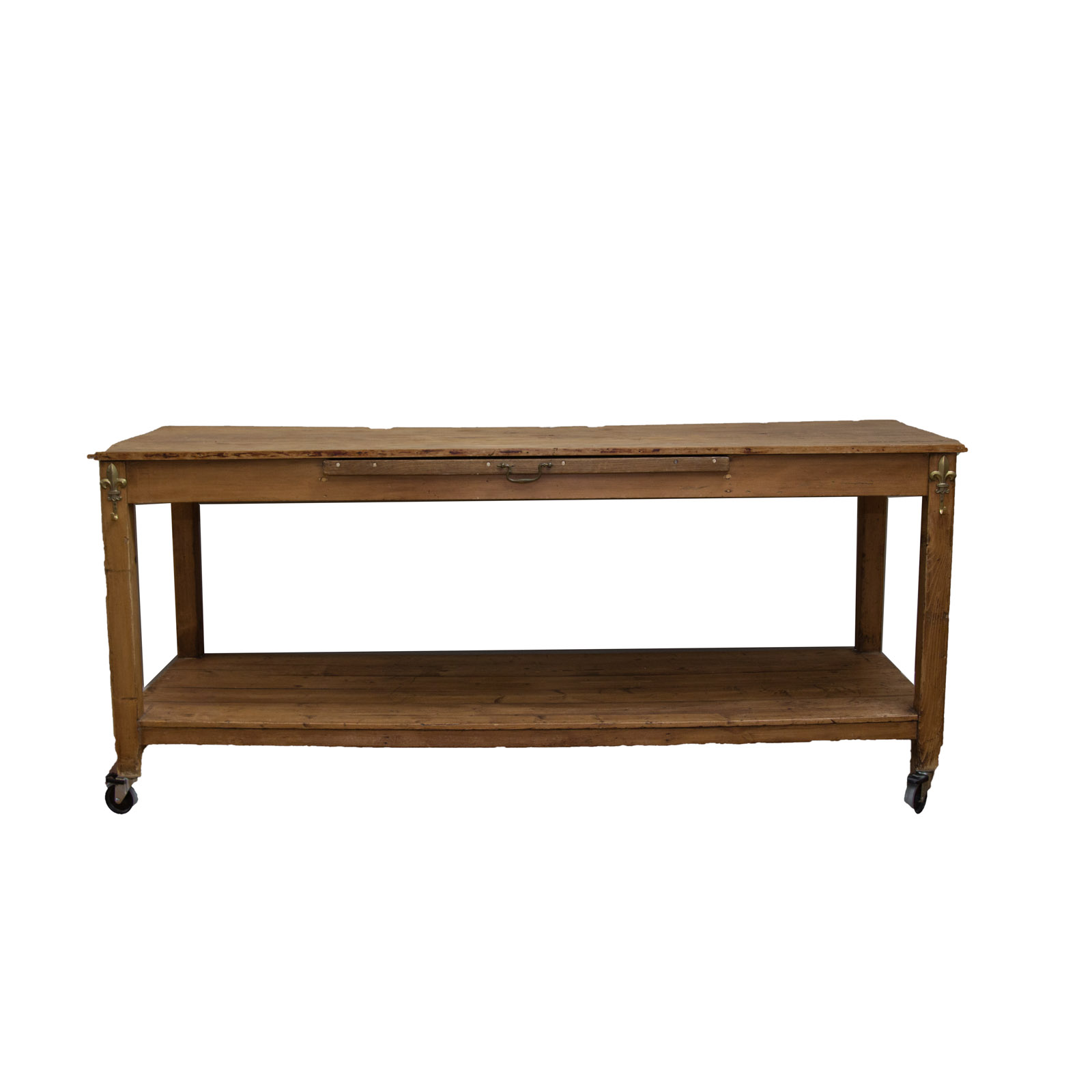 Antique English Pine Baker's Table on Wheels