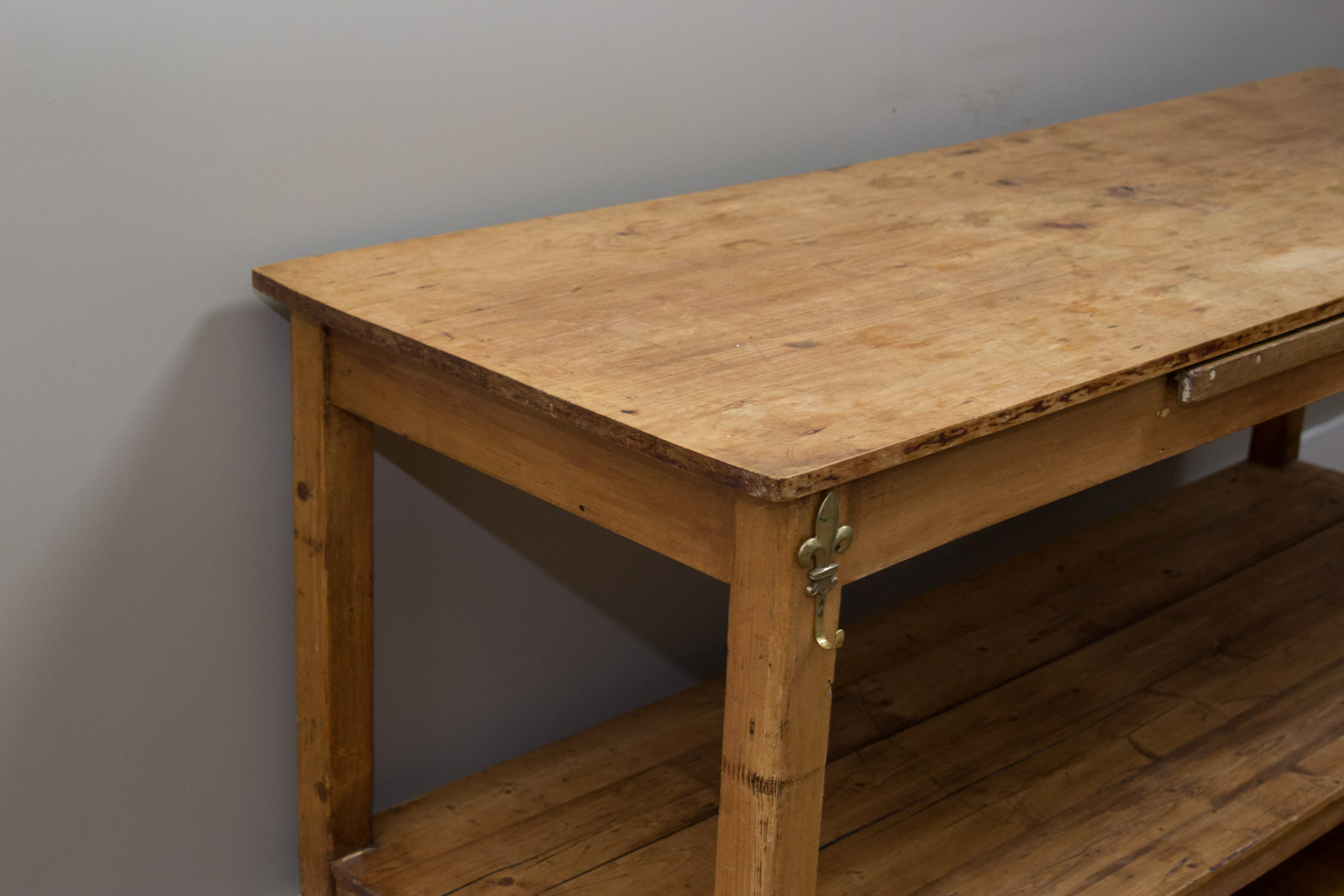 Antique English Pine Baker's Table on Wheels