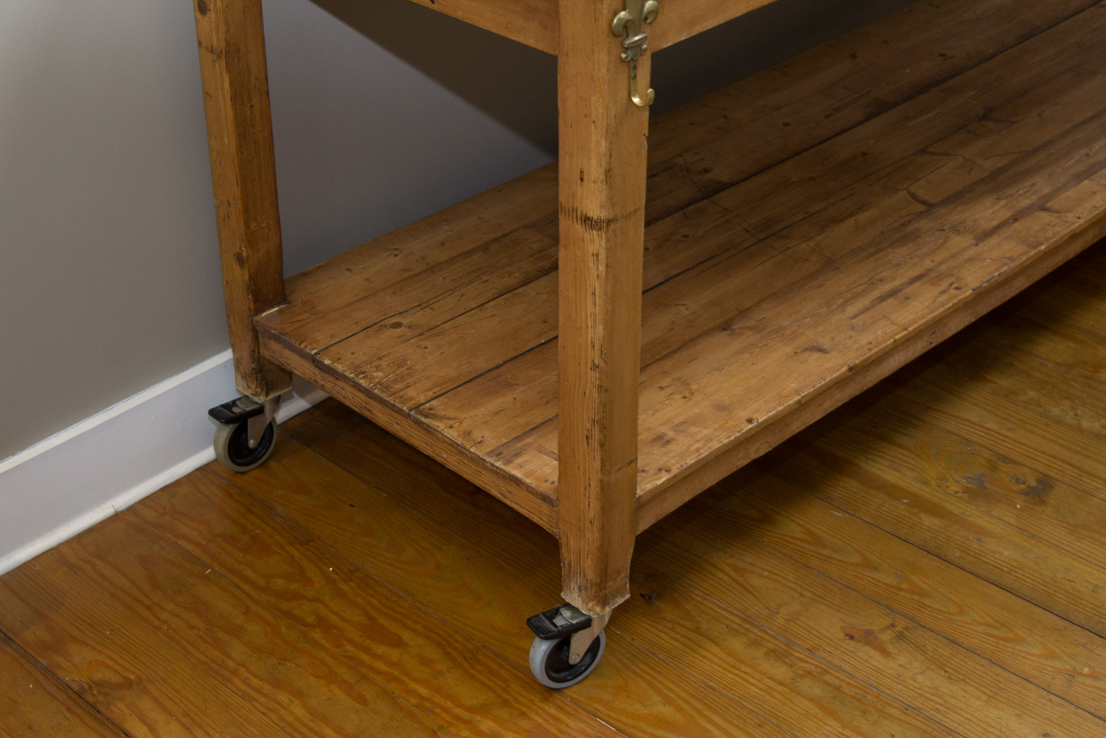 Antique English Pine Baker's Table on Wheels