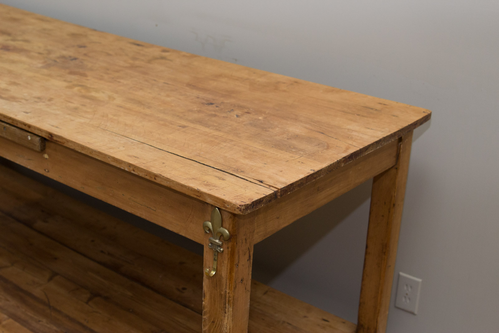 Antique English Pine Baker's Table on Wheels