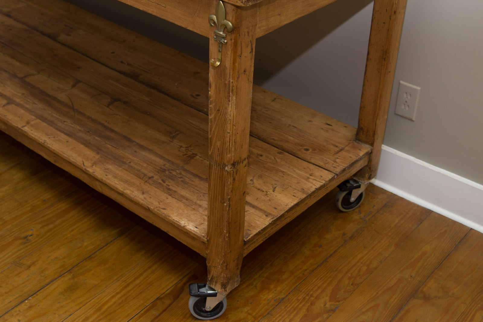 Antique English Pine Baker's Table on Wheels