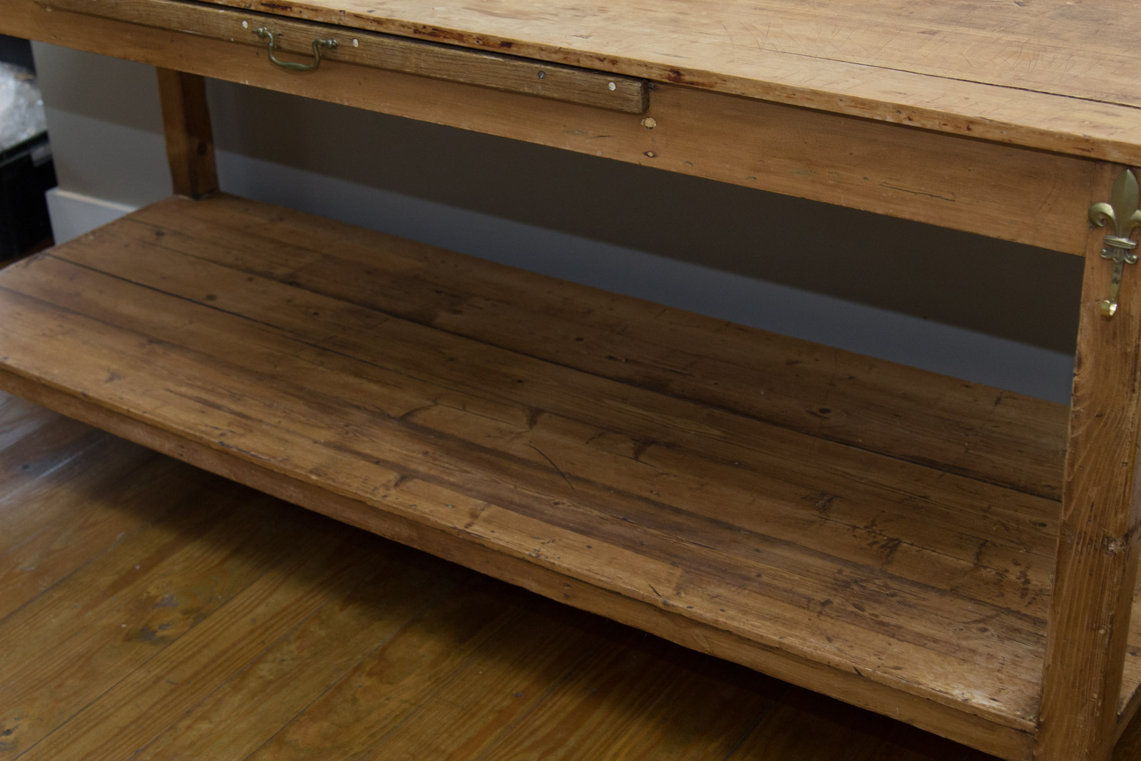 Antique English Pine Baker's Table on Wheels