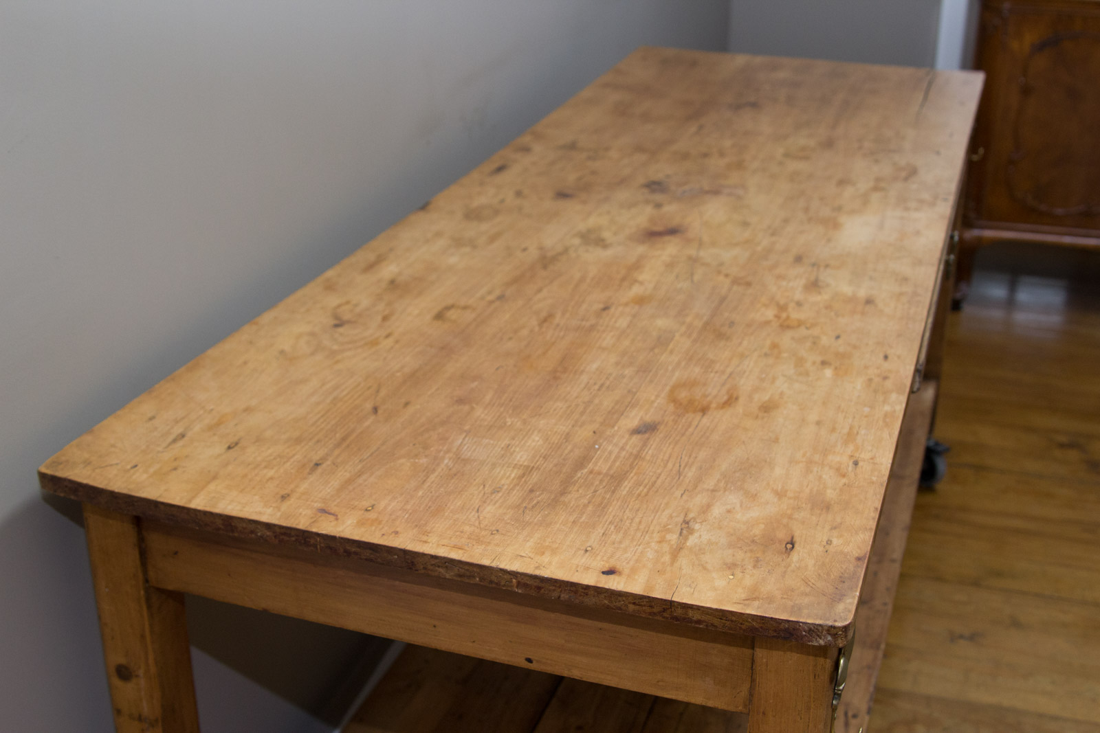 Antique English Pine Baker's Table on Wheels