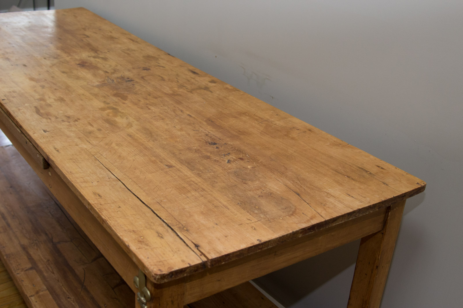 Antique English Pine Baker's Table on Wheels