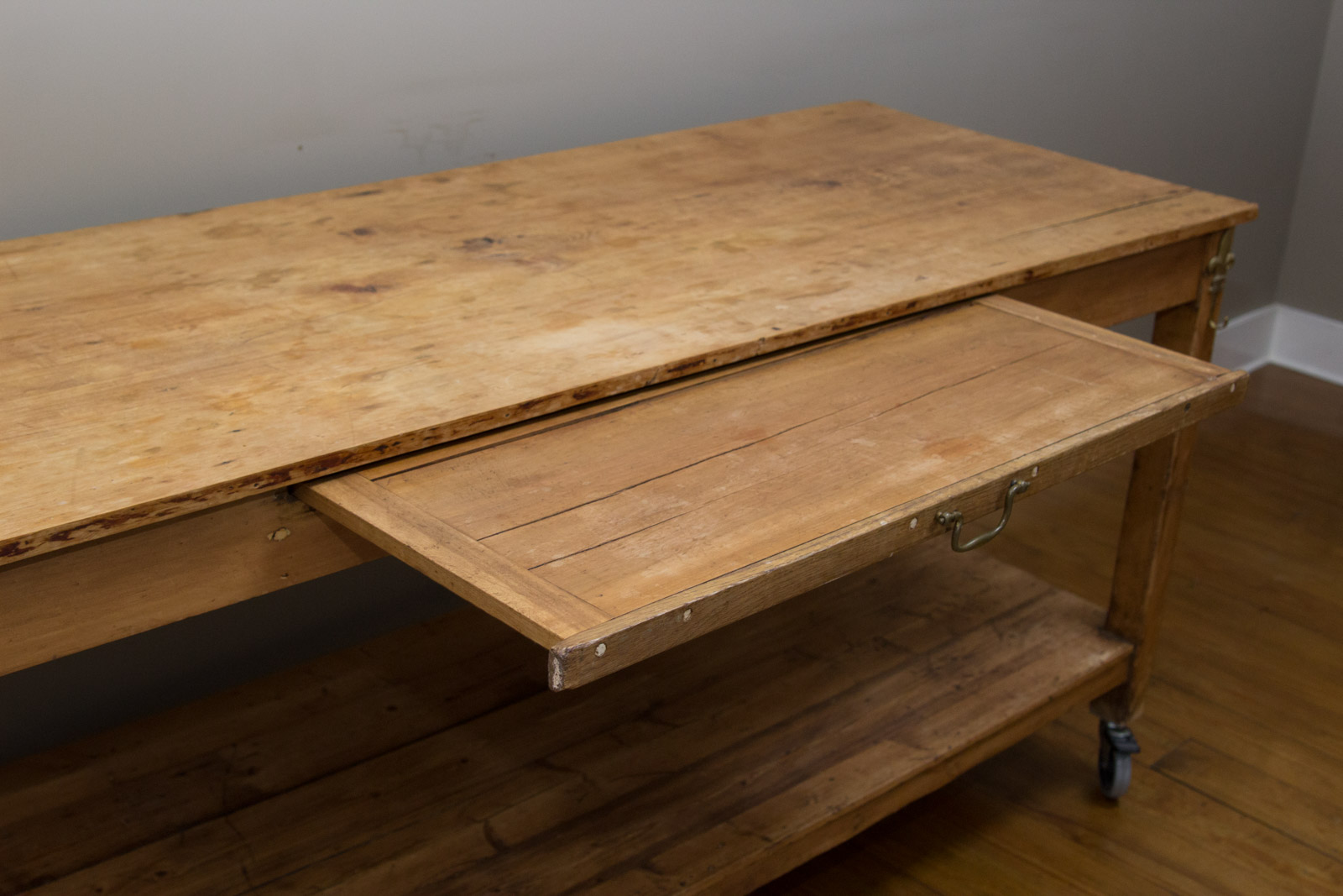 Antique English Pine Baker's Table on Wheels