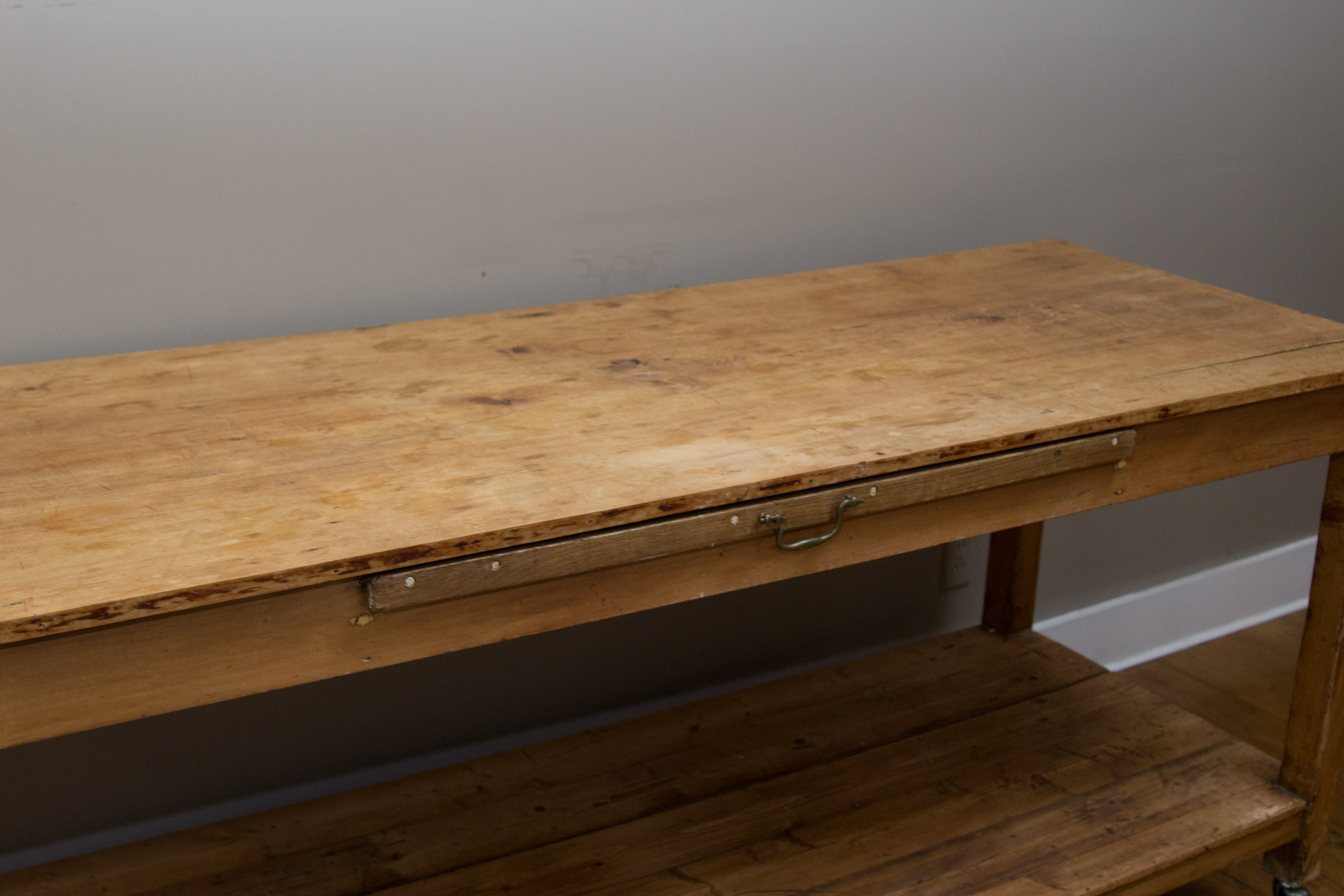 Antique English Pine Baker's Table on Wheels