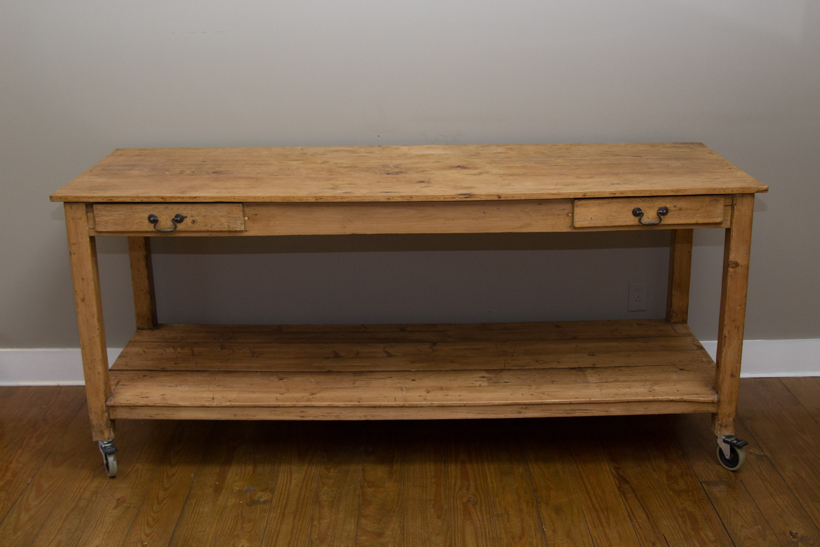 Antique English Pine Baker's Table on Wheels