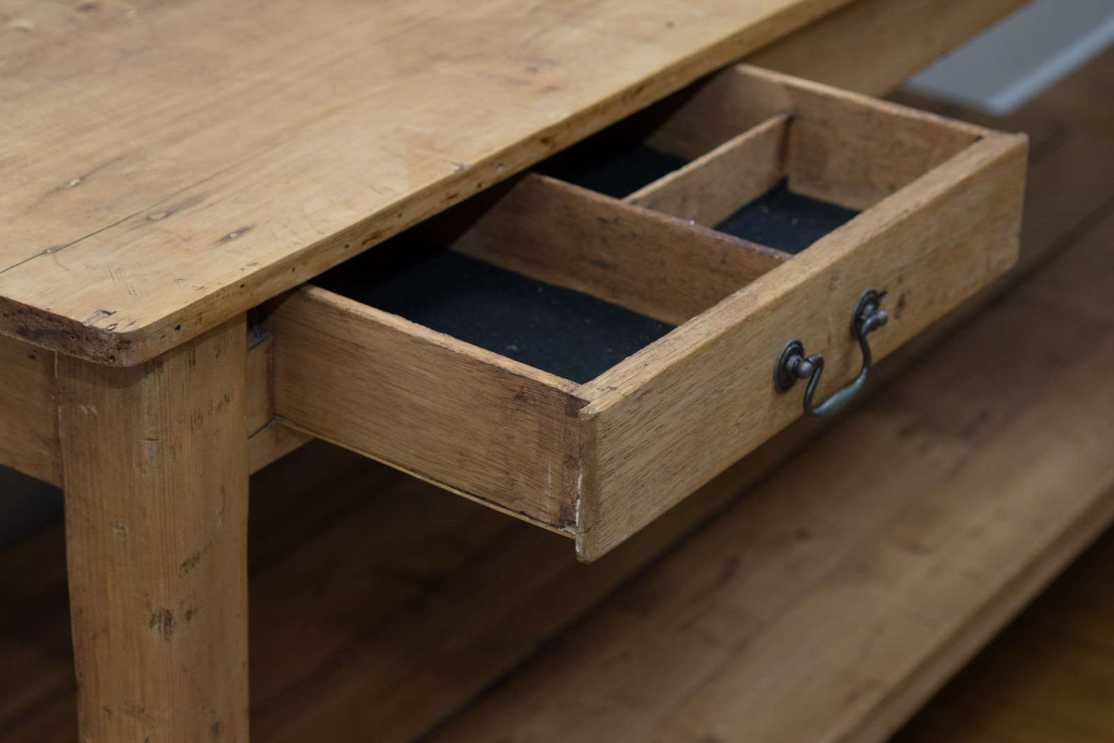 Antique English Pine Baker's Table on Wheels