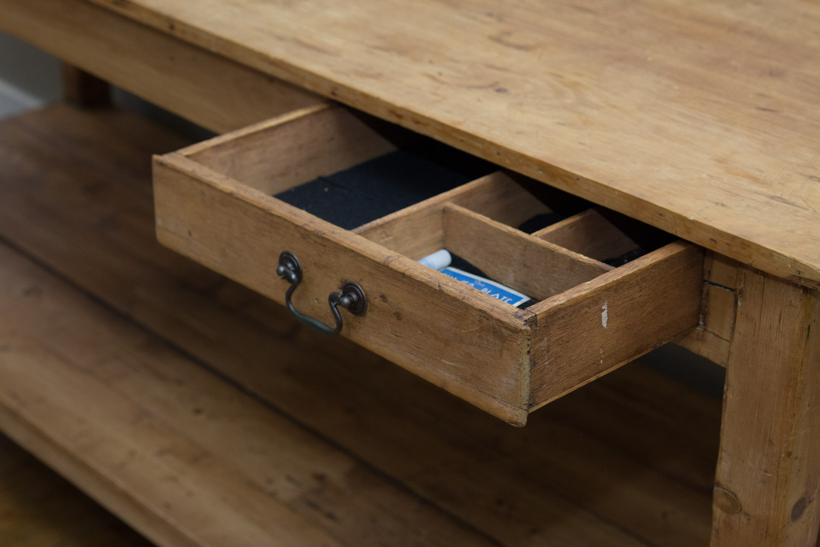 Antique English Pine Baker's Table on Wheels