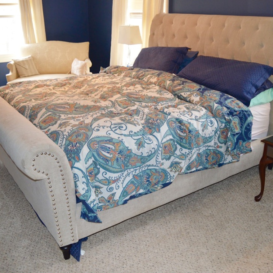 Upholstered King Size Sleigh Bed