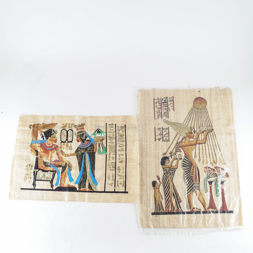 Paintings on Papyrus of Ancient Egypt Scenes