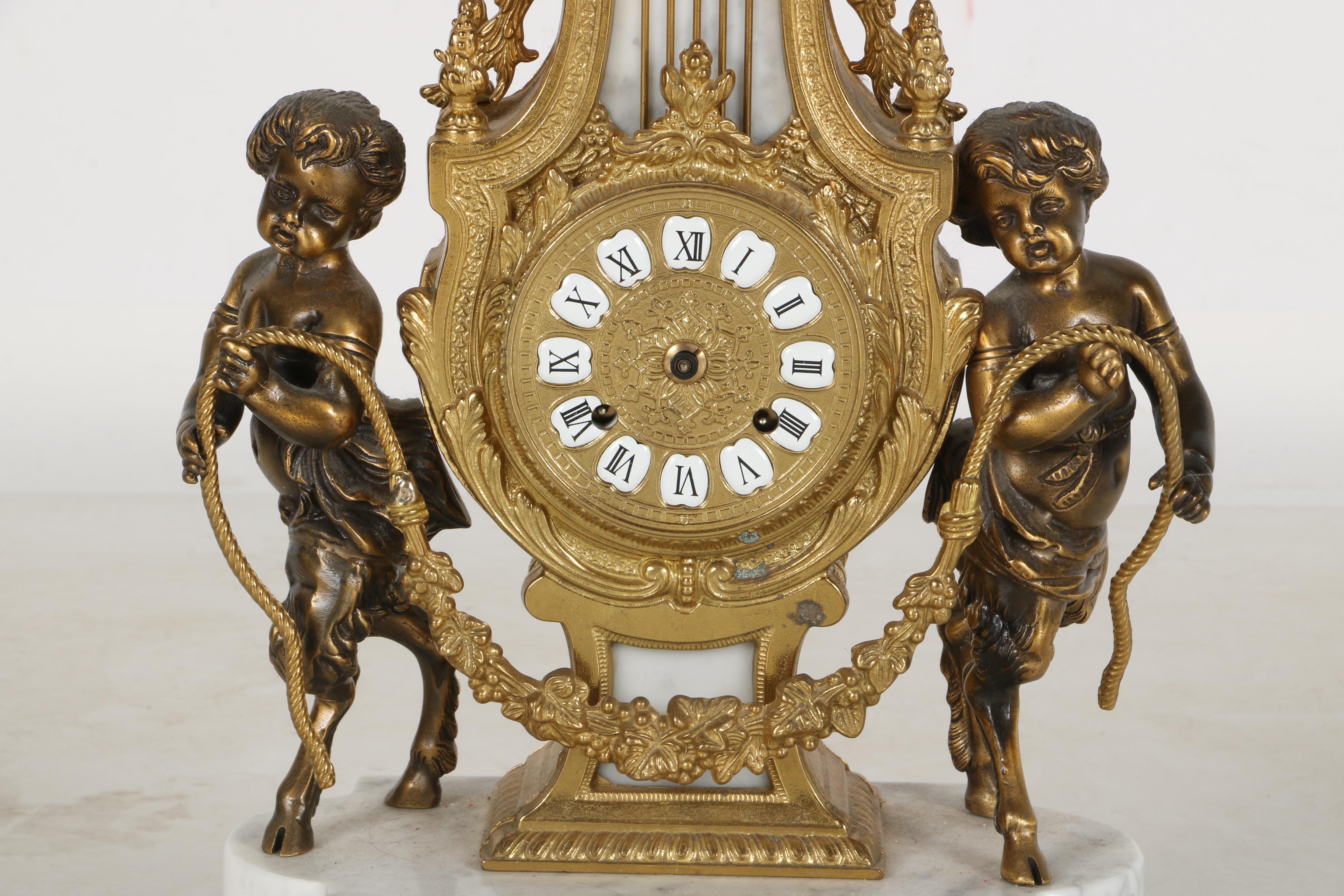 Lancini Italian Brass, Bronze, and Marble Mantle Clock