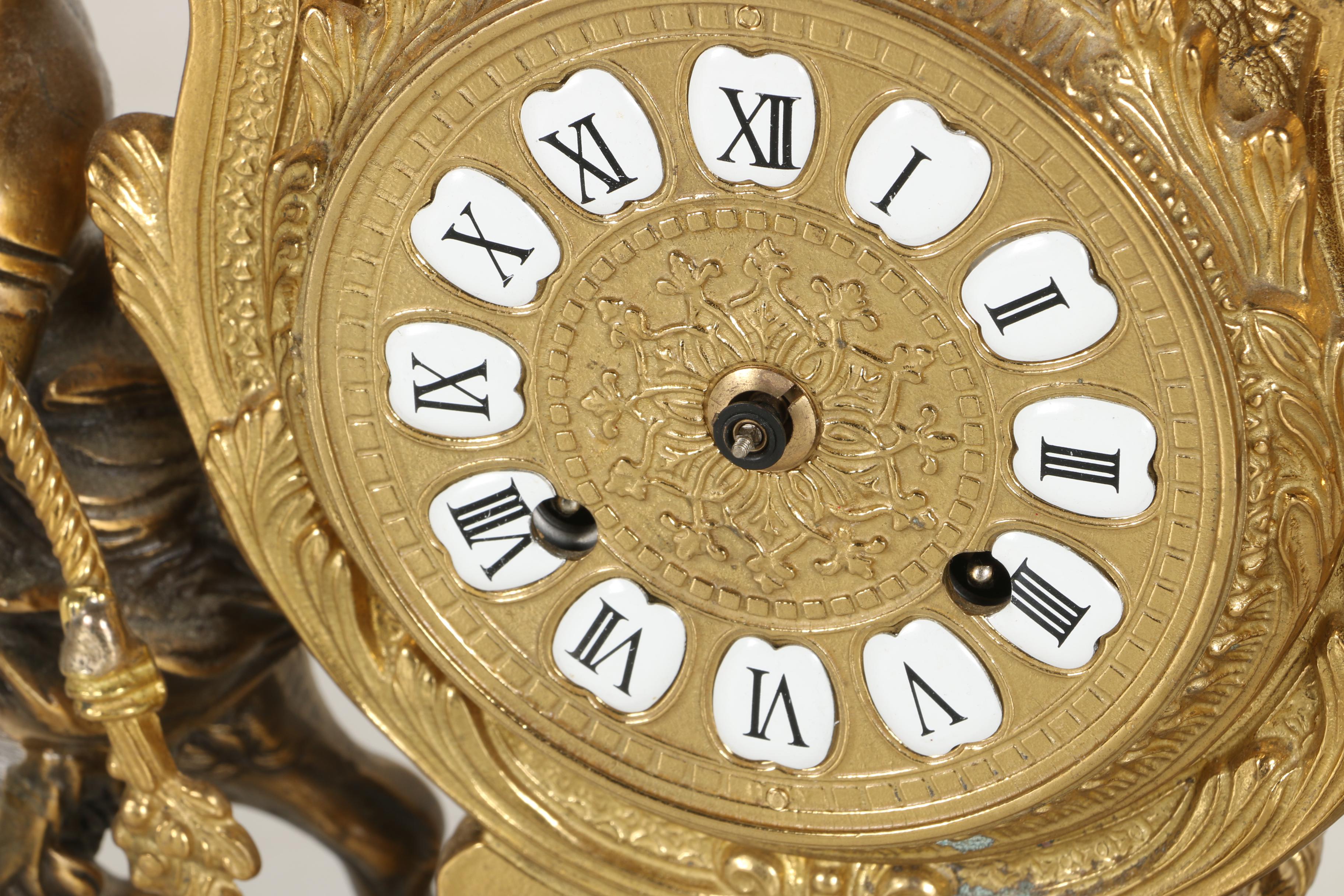 Lancini Italian Brass, Bronze, and Marble Mantle Clock
