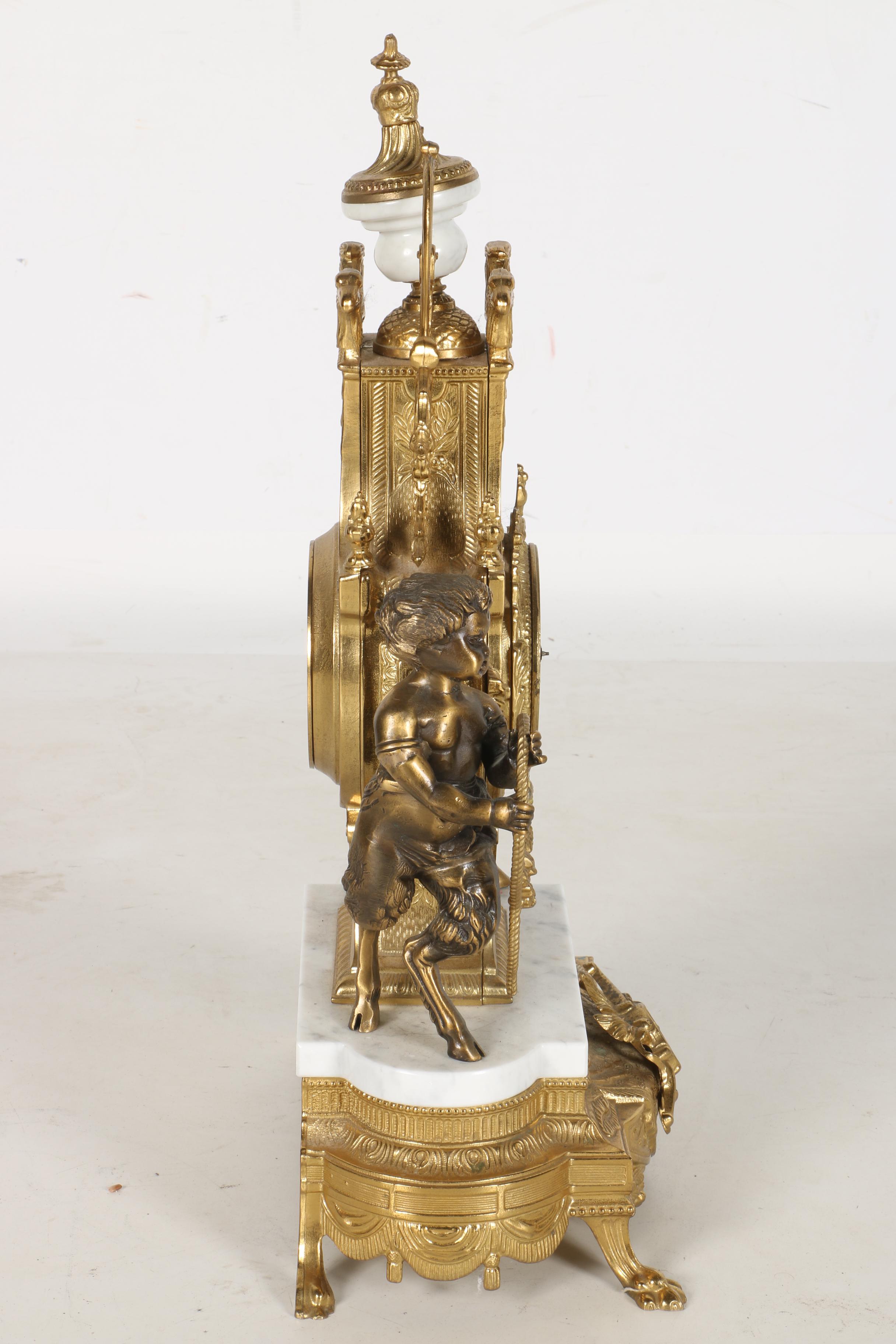 Lancini Italian Brass, Bronze, and Marble Mantle Clock