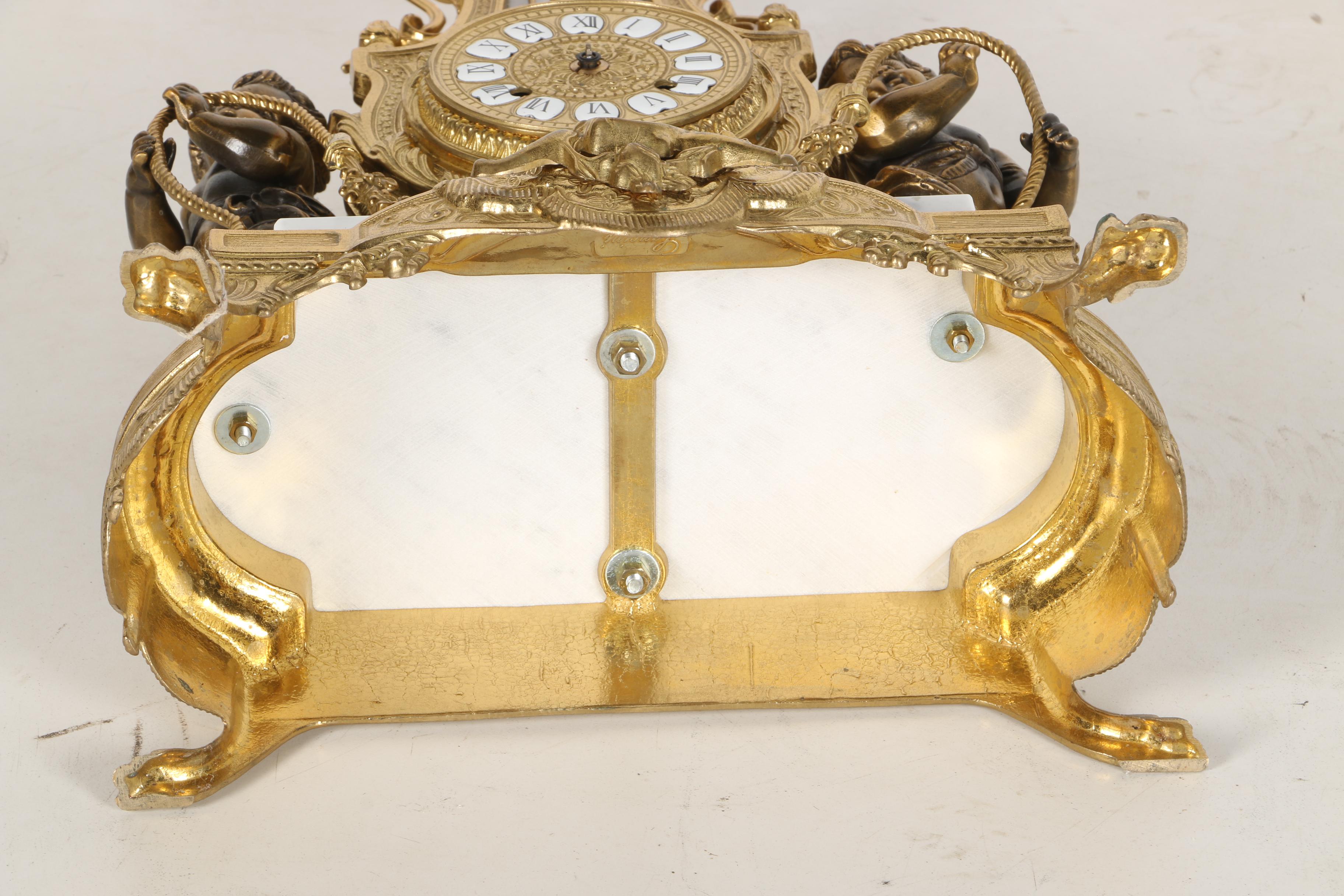 Lancini Italian Brass, Bronze, and Marble Mantle Clock