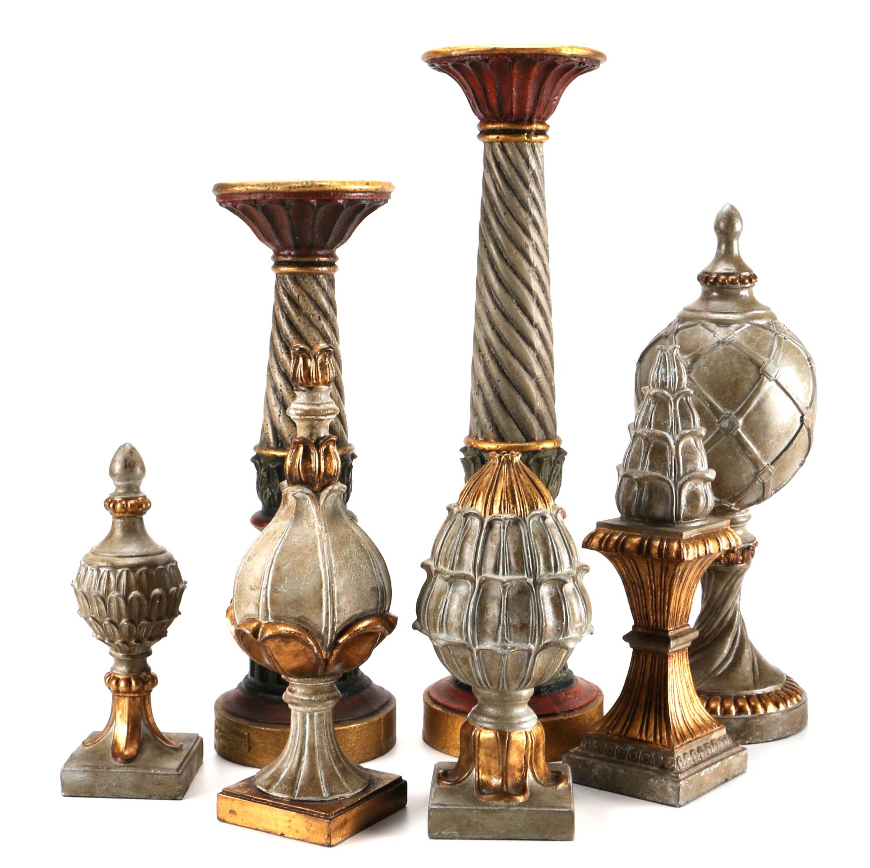 Cast Resin Decor and Wooden Candlestick Holder Set