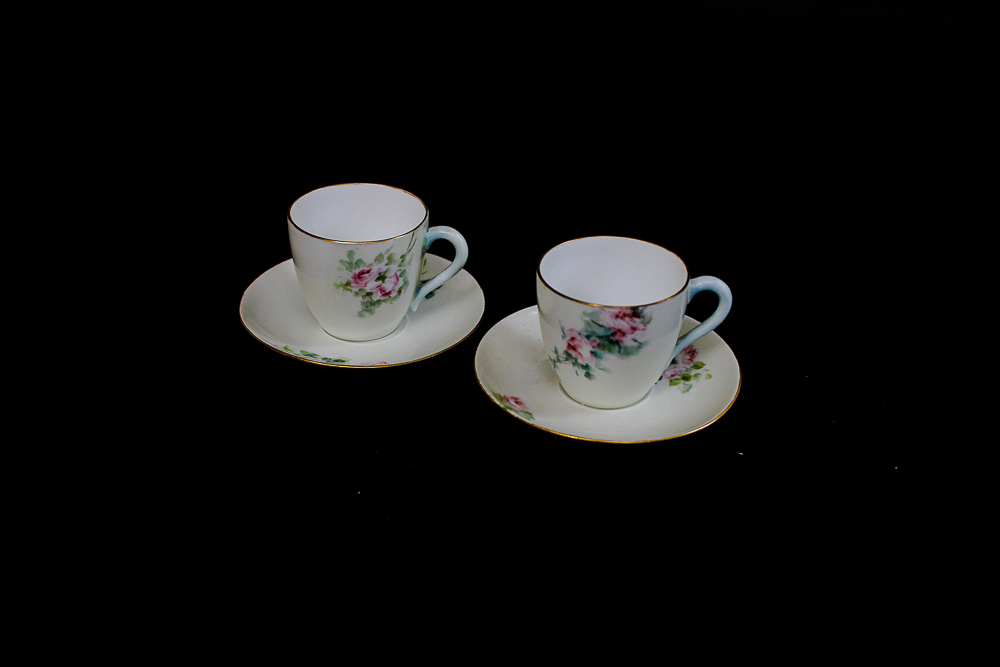 Pair of Theodore Haviland Limoges Teacup and Saucer Sets
