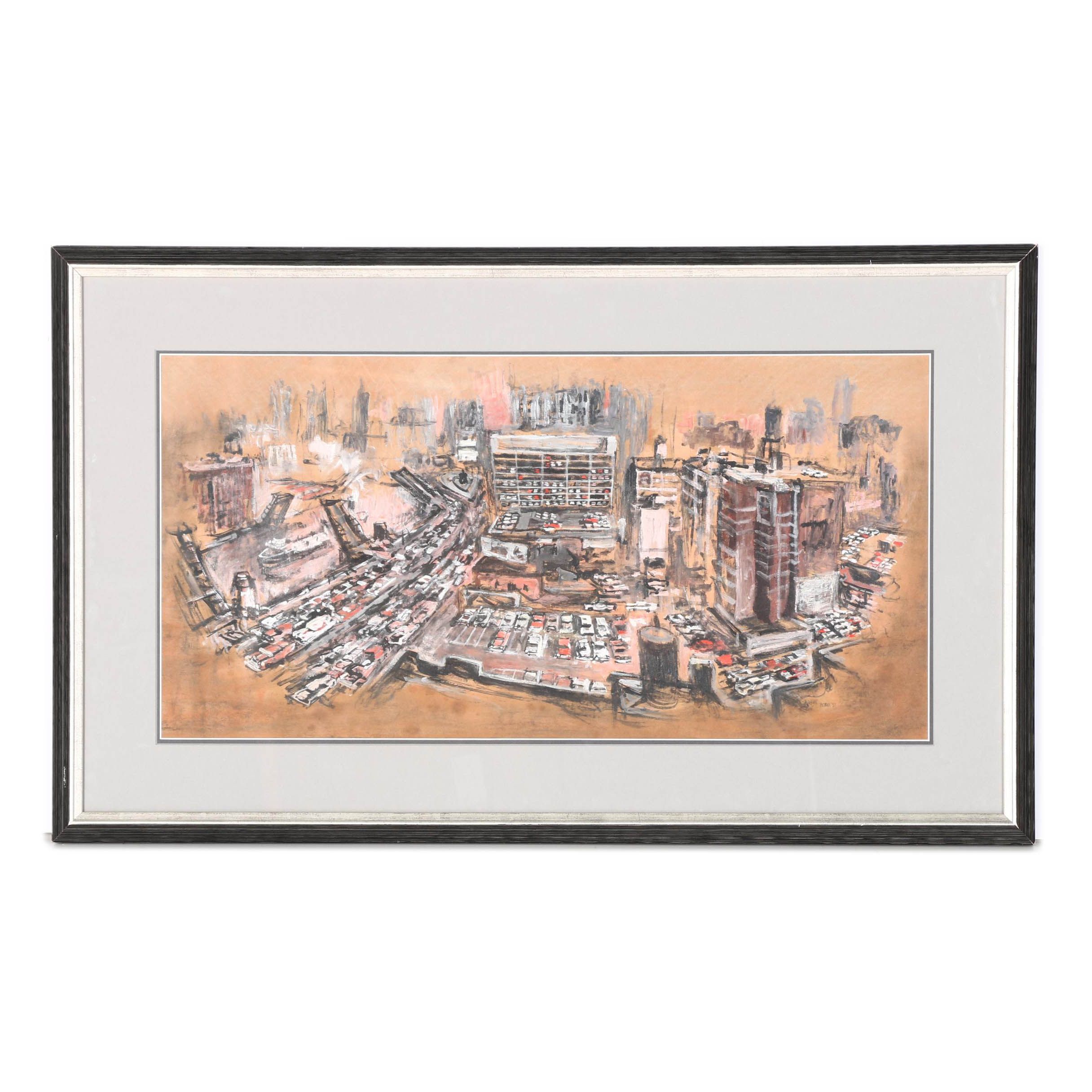 Frank J. Hoban 1957 Gouache on Paper "The City, Chicago"