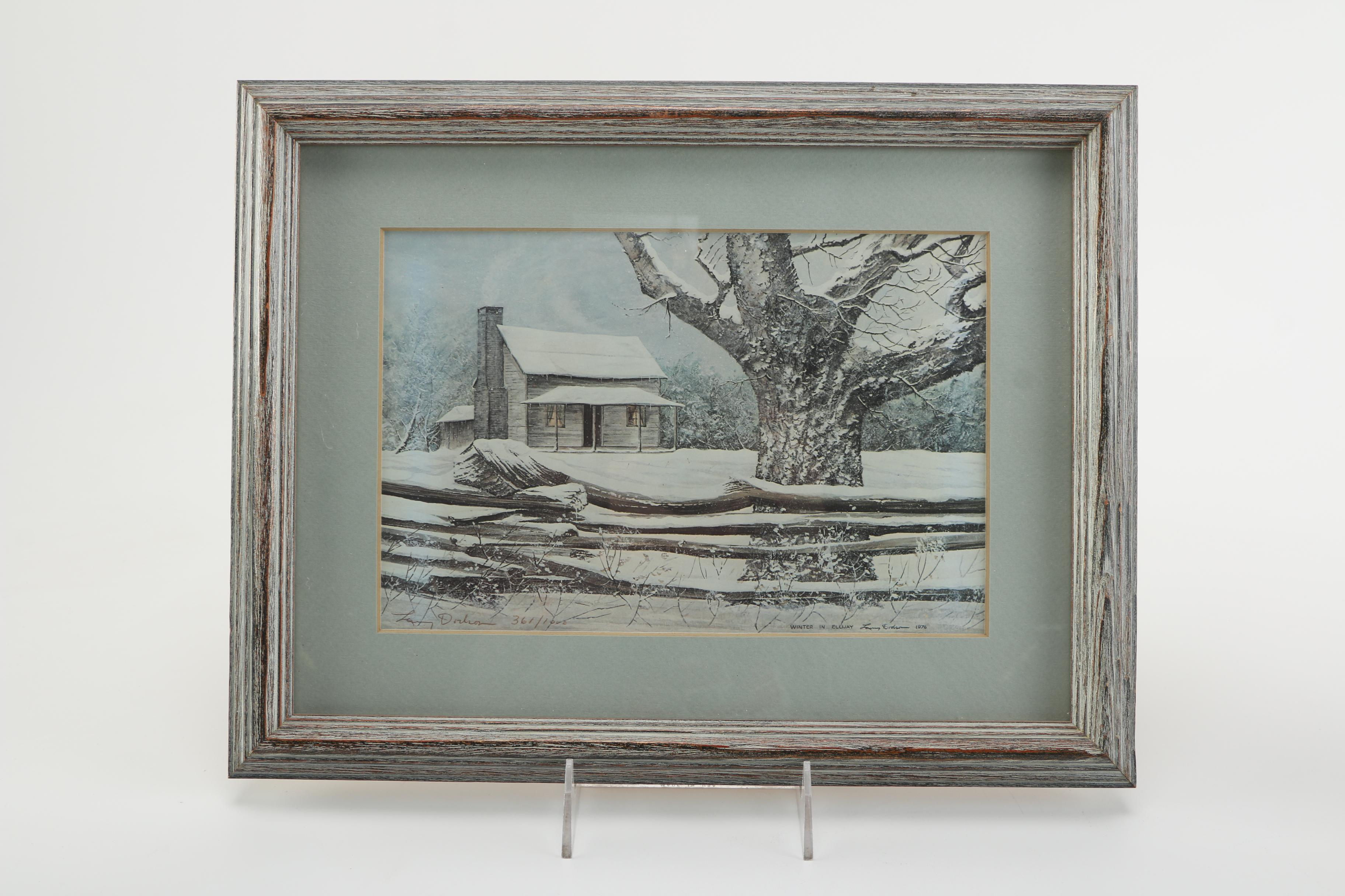 Larry Dodson Offset Lithographs "Winter in Ellijay" and "December Morning"