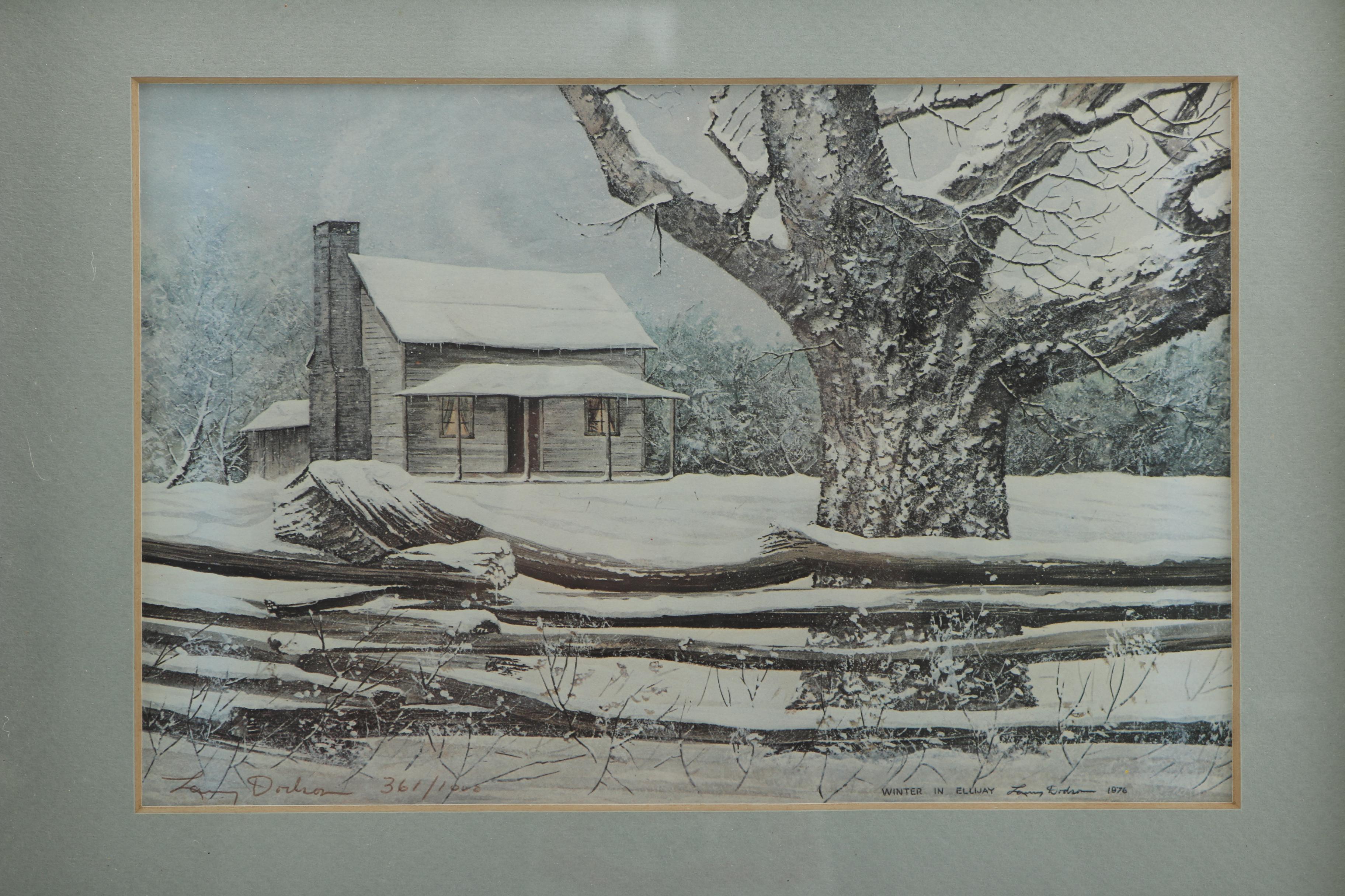 Larry Dodson Offset Lithographs "Winter in Ellijay" and "December Morning"