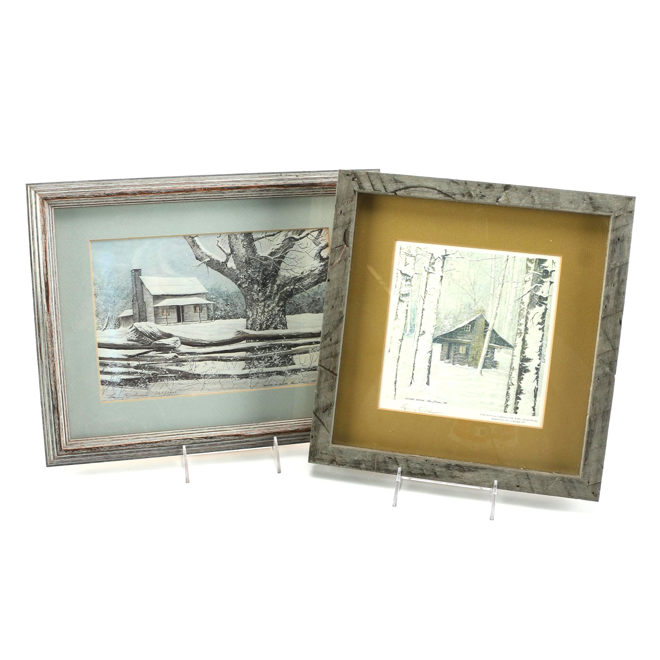 Larry Dodson Offset Lithographs "Winter in Ellijay" and "December Morning"