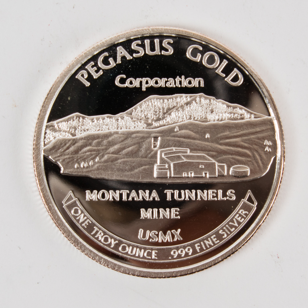 1987 Pegasus Gold Corp Silver Coin - Montana Tunnels Mine