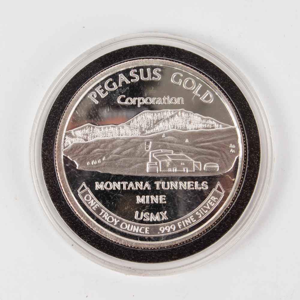 1987 Pegasus Gold Corp Silver Coin - Montana Tunnels Mine