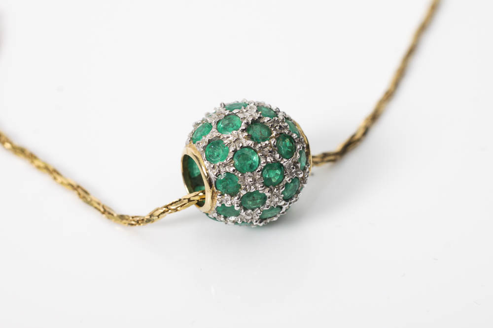 Gold and Emerald Neckace Pendant and Earring Set