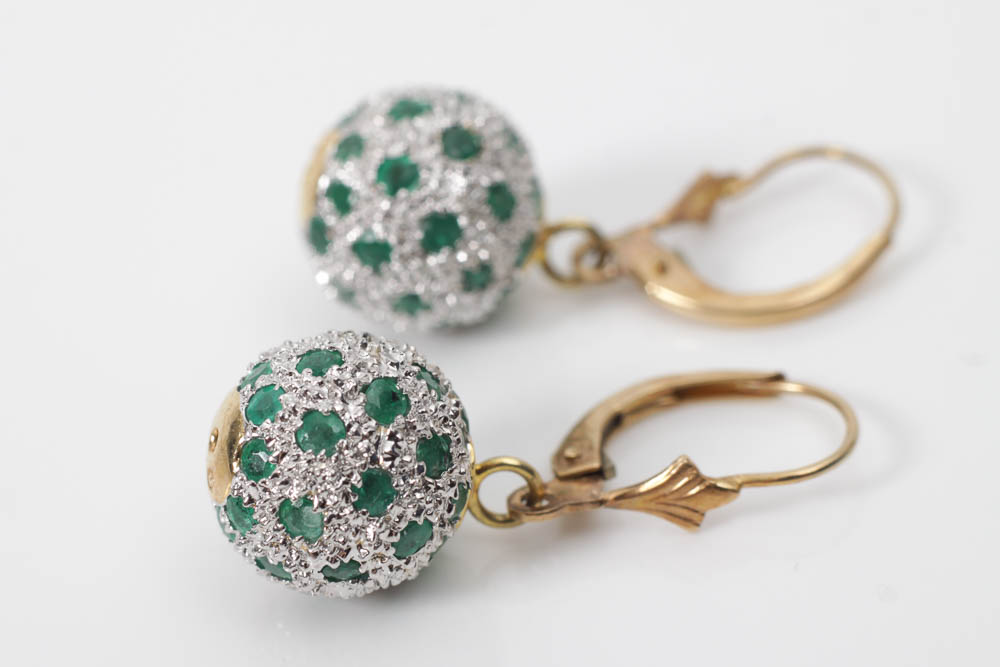 Gold and Emerald Neckace Pendant and Earring Set