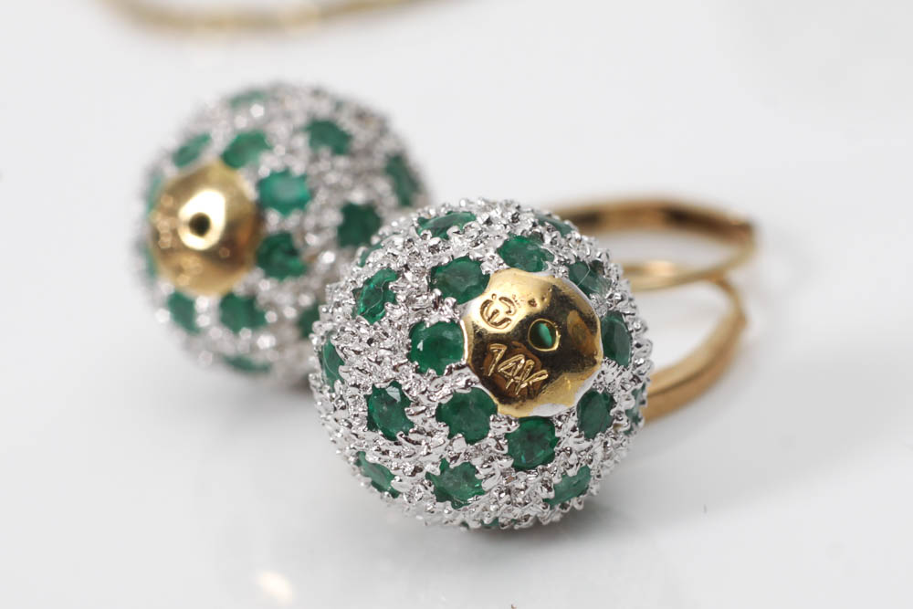 Gold and Emerald Neckace Pendant and Earring Set