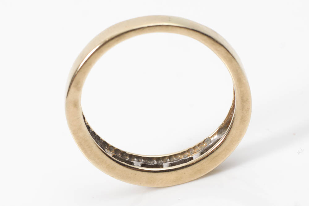 14K Gold Tapered Band Ring with Diamonds