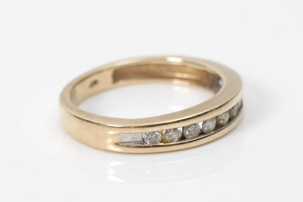 14K Gold Tapered Band Ring with Diamonds