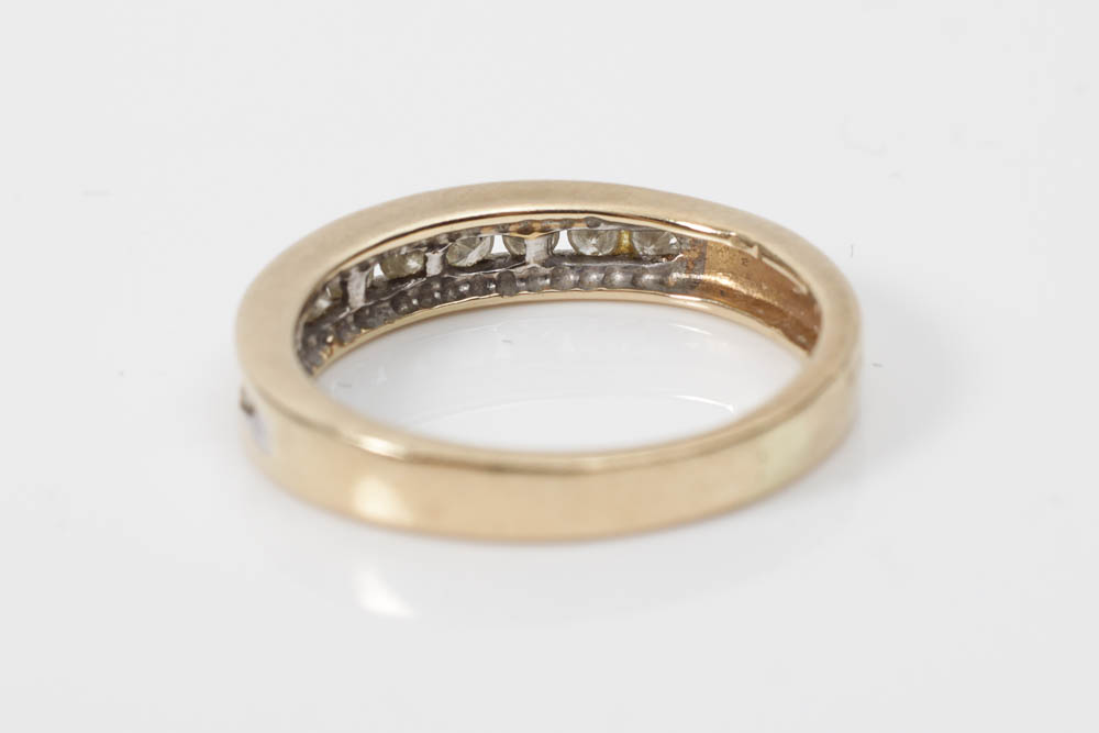 14K Gold Tapered Band Ring with Diamonds