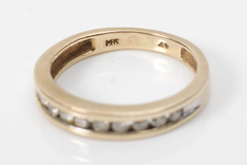 14K Gold Tapered Band Ring with Diamonds