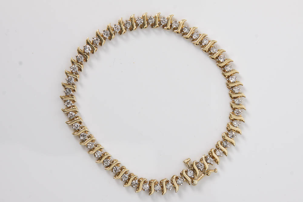 10K Gold and Diamond Tennis Bracelet