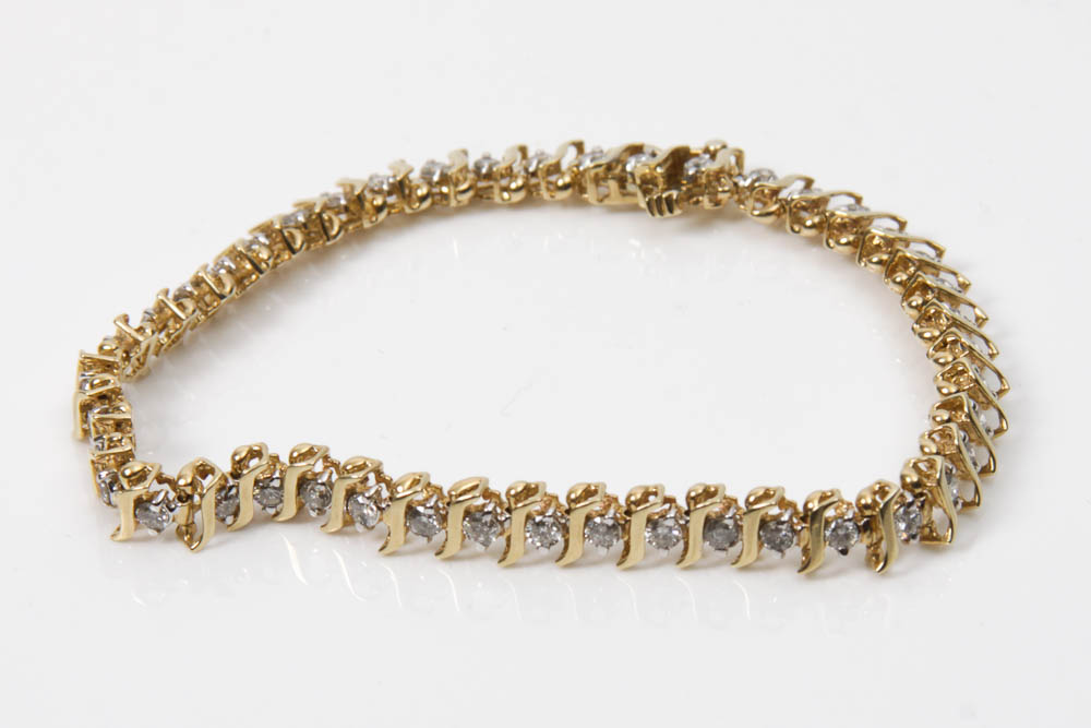10K Gold and Diamond Tennis Bracelet