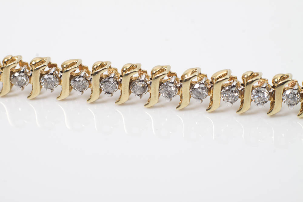 10K Gold and Diamond Tennis Bracelet