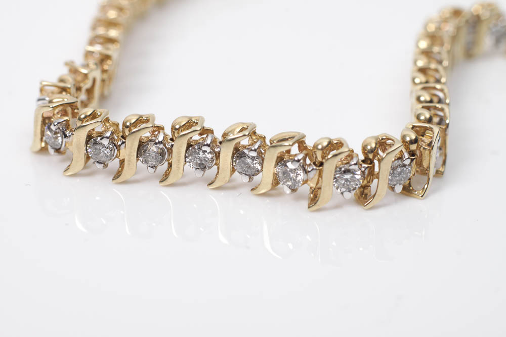 10K Gold and Diamond Tennis Bracelet