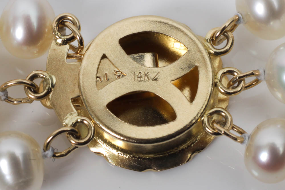 Triple -Strand Pearl Necklace with 14K Gold Clasp