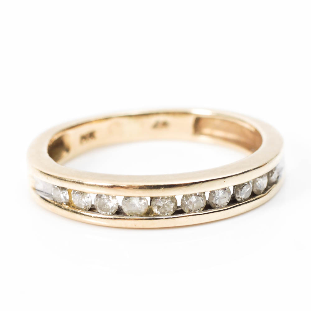 14K Gold Tapered Band Ring with Diamonds